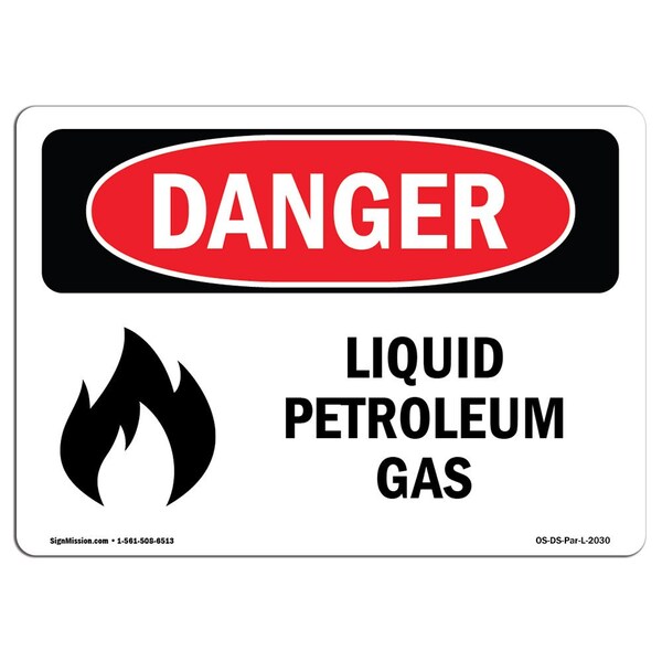 Safety Sign, OSHA Danger, 3.5" Height, 5" Width, Liquid Petroleum Gas, Landscape, 10PK